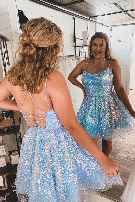 Cute Hot Pink Sequins A Line Homecoming Dress Graduation Dress OK1612