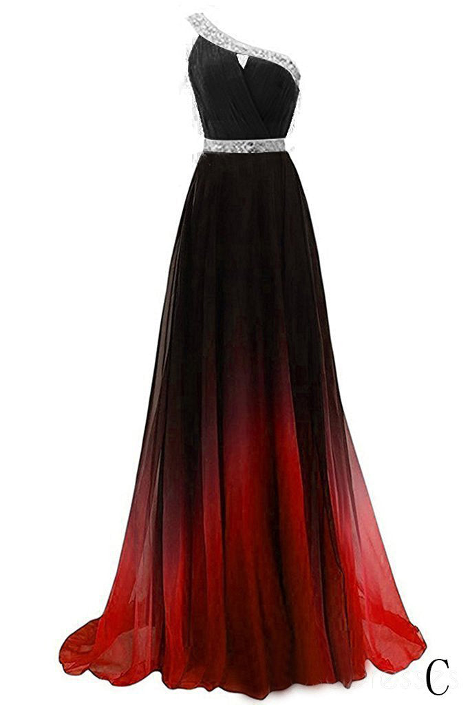 Cheap One Shoulder Ombre Beaded Long Evening Prom Dress OKK38