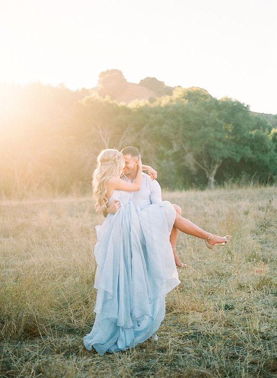Sexy Split Sky Blue Beach Simple Wedding Dress Chiffon Long Prom Dress
