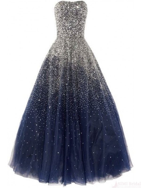 Beauty Long Ball Gown Strapless Sequin Shiny Modest Prom Dresses K113
