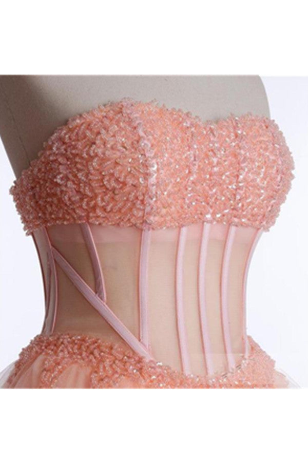 Cute See Through Short Beaded Handmade Lace Up Homecoming Dress K200