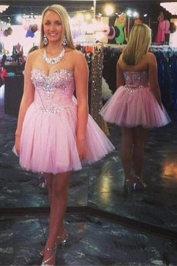 Pink Sweetheart Short Beading Handmade Homecoming Dress K216