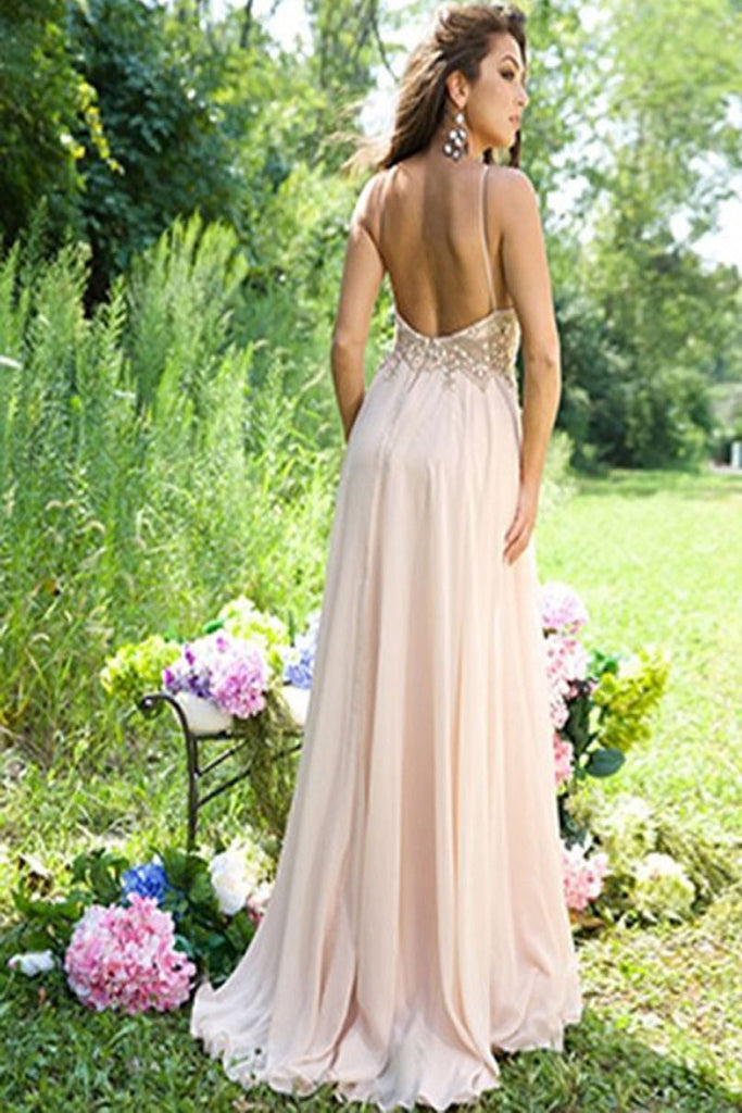 Pear Make Pretty Long Chiffon Beading Backless Prom Dress For Teens K54