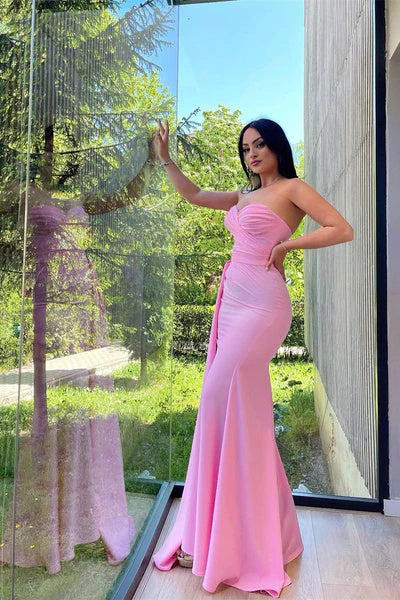 Elegant Mermaid Sweetheart Pink Prom Dresses Long Formal Evening Dress OK1965