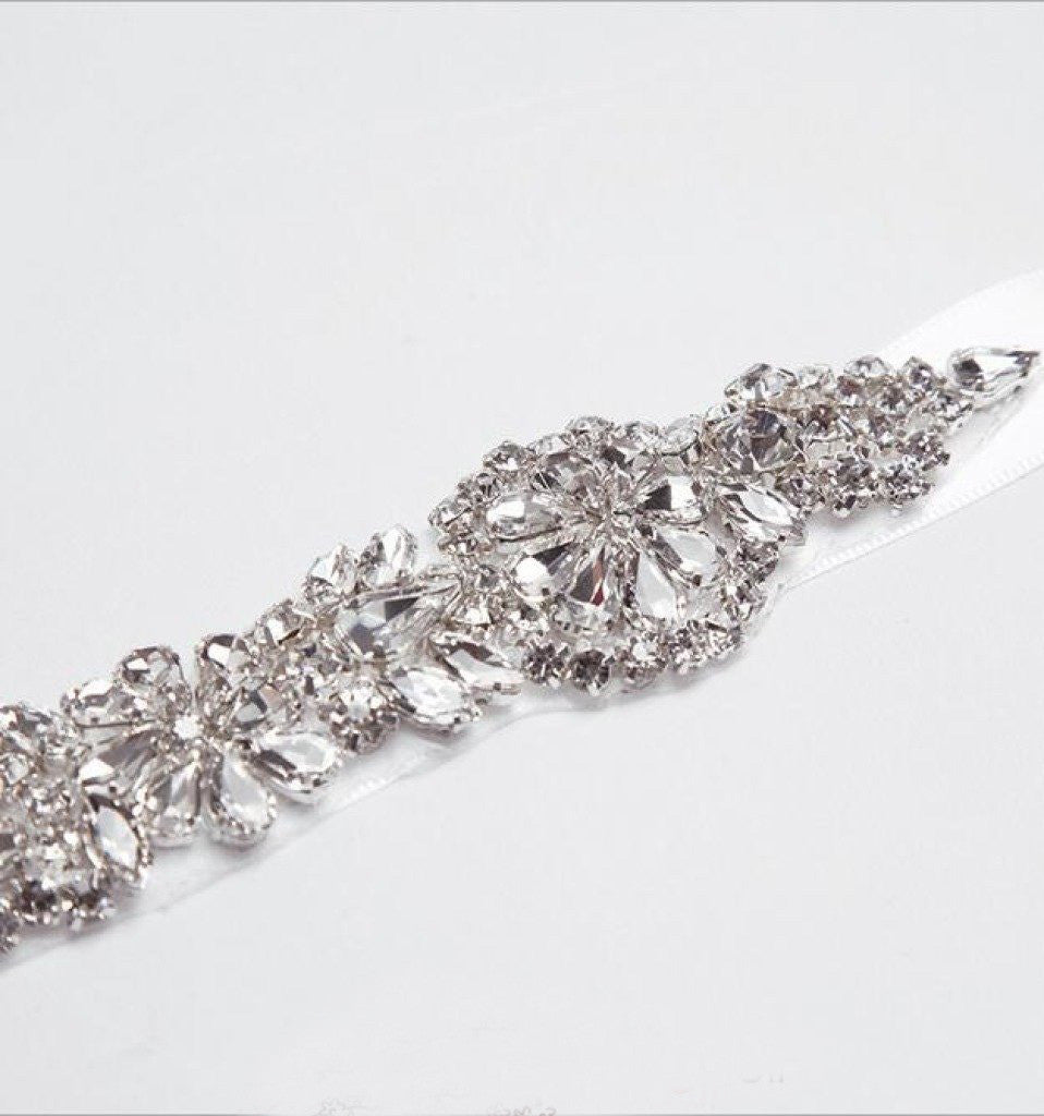 Rhinestone Bridal Belts Pearl Long Ribbon Wedding Sash BS2