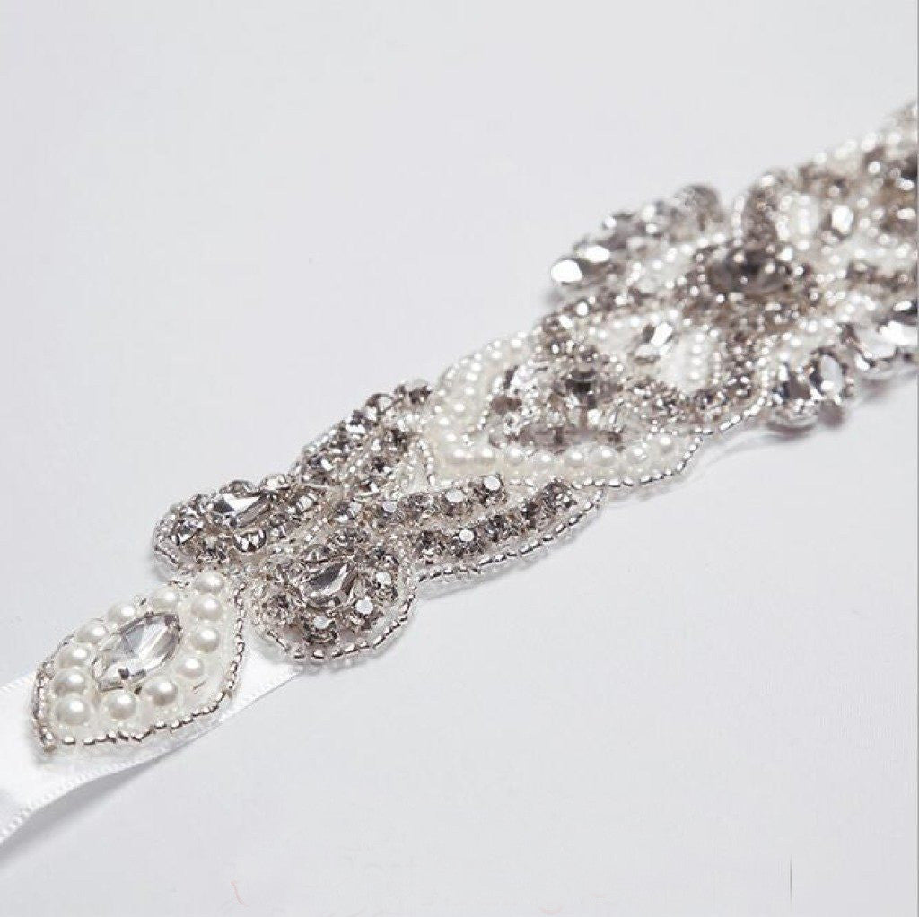 Pearls and Beads White Wedding Sashes Belt On Sale BS14