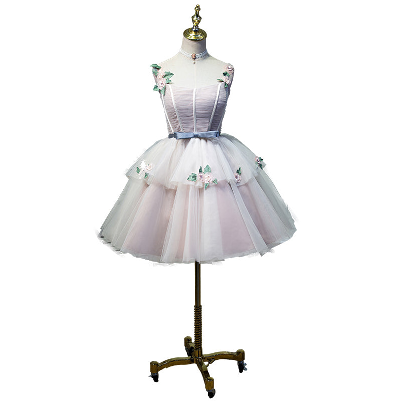 Pink A Line Appliques Homecoming Dress, Short Prom Dress OKN58