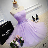Elegant A-Line Strapless Purple Tulle Short Homecoming Dresses with Bowknot OK327