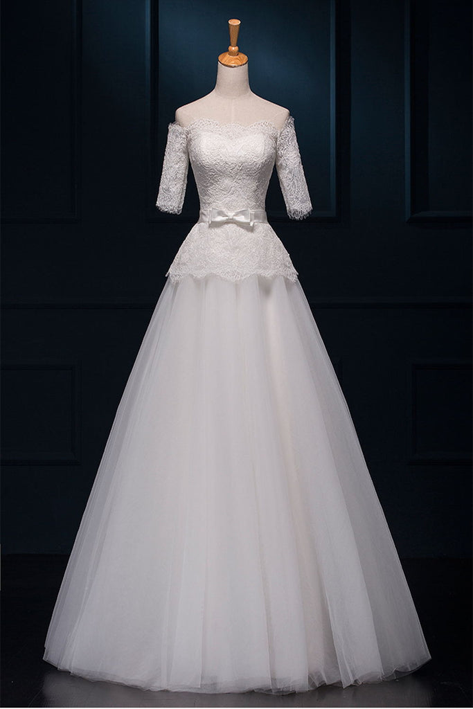Elegant Big Puffy Lace Wedding Dresses With Sleeves W16