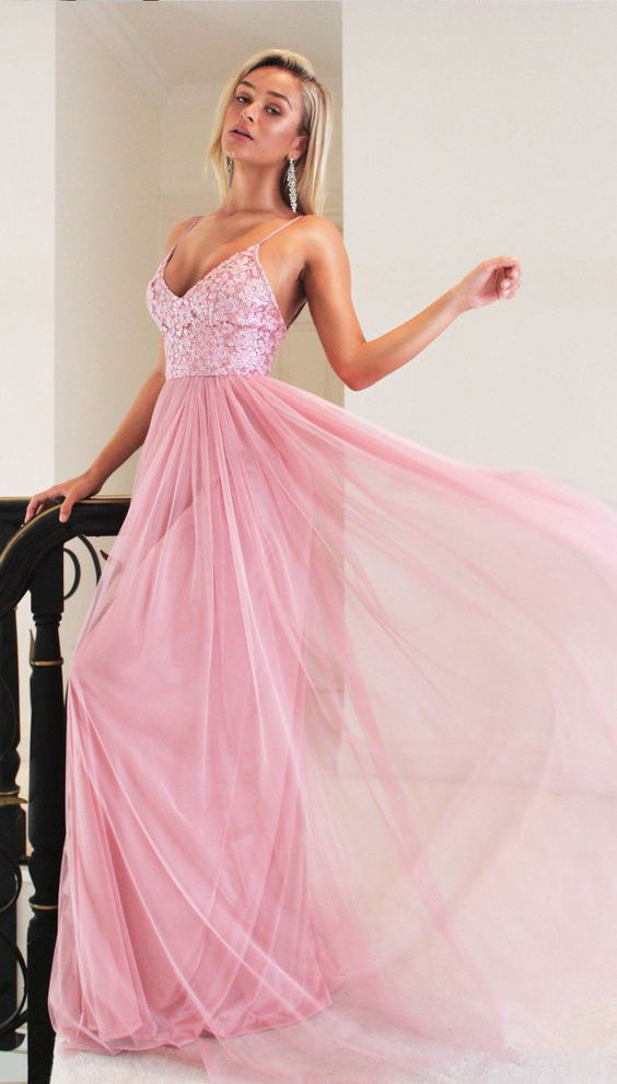 New Pink Long Princess Straps Prom Dress,Graduation Dresses,Formal Evening Dress OK954