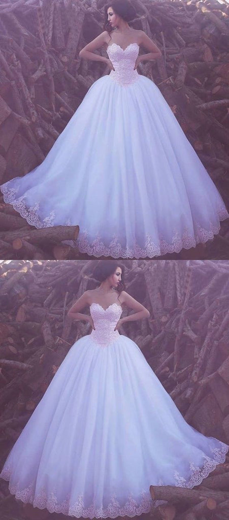 Ball Gown Sweetheart Floor-length Pink Lace Big White Wedding Dress OKG44