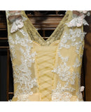 Charming Flowy Long Tulle V Neck Prom Dresses With Lace Butterflies OK989