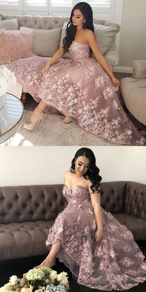Princess A-Line Sweetheart Blush Homecoming Dresses with Lace Appliques OKC36