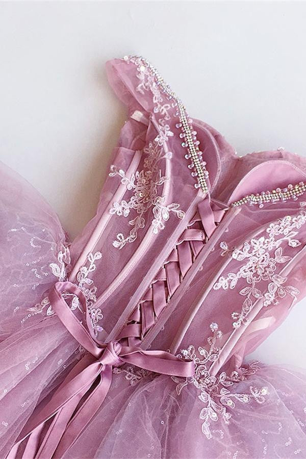 Off Shoulder See Through Lace Up Gorgeous Short Homecoming Dress K232