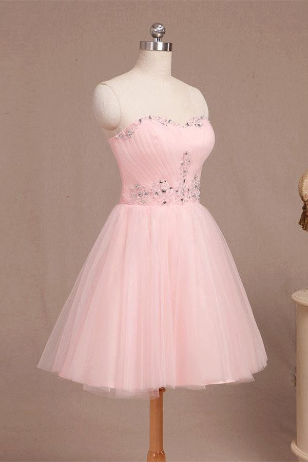 Nice Pink Short Sweetheart Beaded Tulle Homecoming Dresses K456