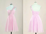 One Shoulder Empire Waist Chiffon Pink Beaded Open Back Homecoming Dress K486