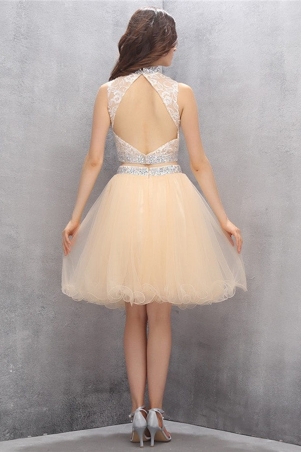 Elegant Beading Two Pieces Knee Length Cute Homecoming Dress K582