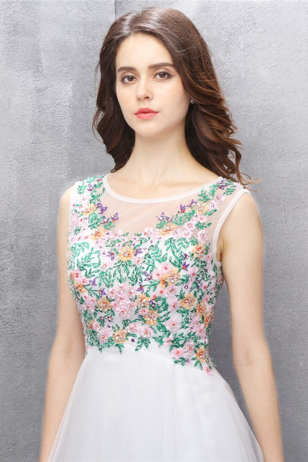 Nice White A-line Tulle Cute Homecoming Dress With Flower K586