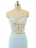 Elegant Mermaid Sweetheart Chiffon Sweep Train Split Front Light Sky Blue Prom Dress OK621