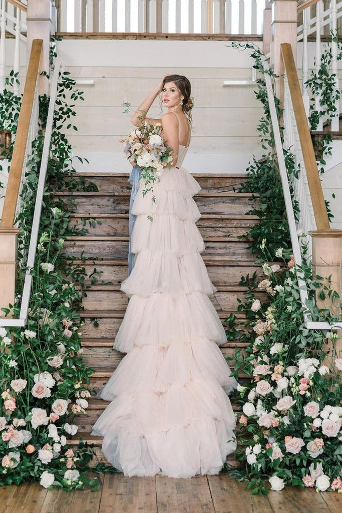 Romantic A-line Tiered Tulle Wedding Dress for Women Bridal Dress OK1292