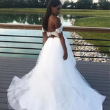 Elegant A Line Tulle Off-the-shoulder Long Wedding Dress Lace Top OK1294
