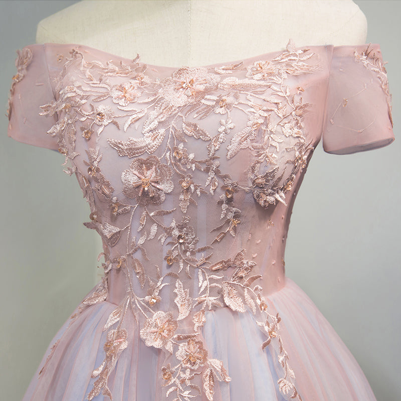 Off the Shoulder A-Line Lace Appliques Short Sleeves Homecoming Dresses OKC56