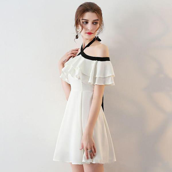 Princess A Line Halter Mini Cocktail Party Dress With Chiffon Ruffles Short Prom Dresses OKC13