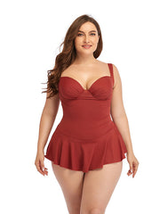 Ocevara Brick Red Sweetheart Neckline Underwire One-Piece Swimsuit - image 3