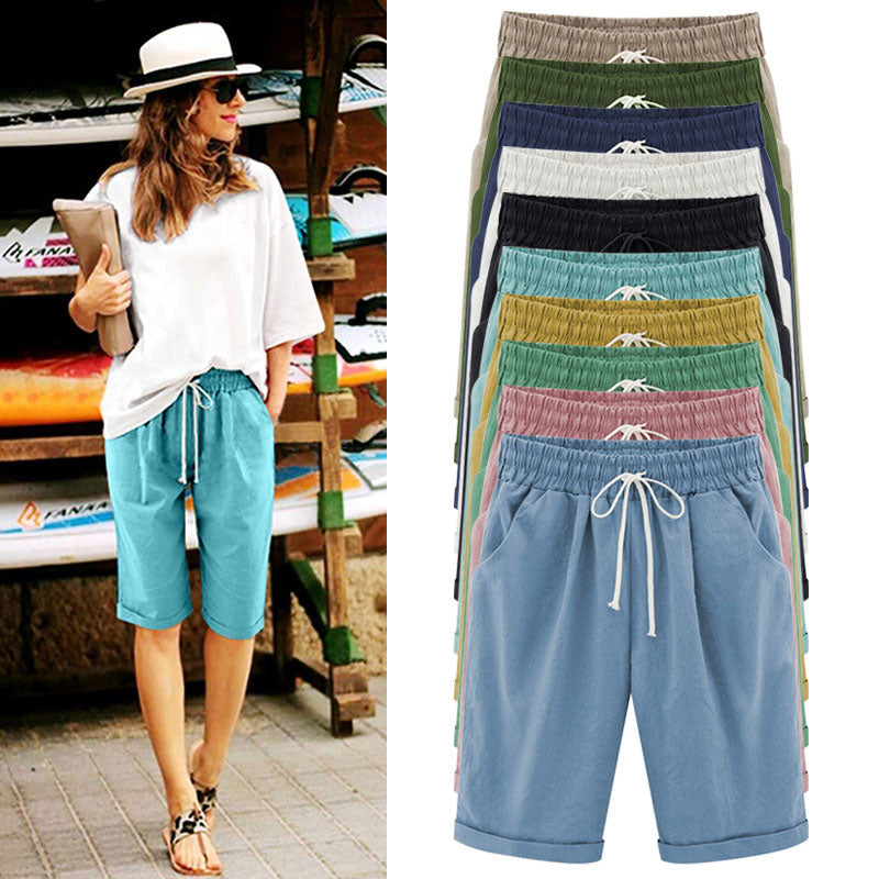 Ocevara Ocevara - Women's Elastic Waist Knee Length Casual Cotton Bermuda Shorts with Drawstring - image 1