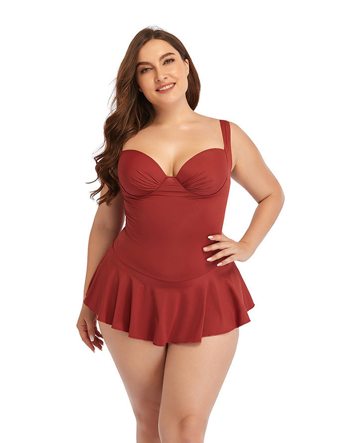 Ocevara Brick Red Sweetheart Neckline Underwire One-Piece Swimsuit - image 4