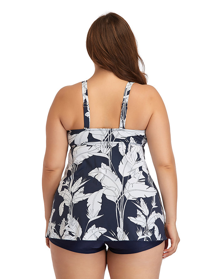 Ocevara V-neck Printed Plus Size Swimdress with Boxer Swimming Trunks - image 2