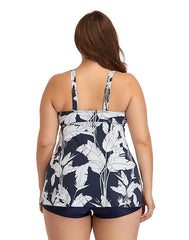 Ocevara V-neck Printed Plus Size Swimdress with Boxer Swimming Trunks - image 2