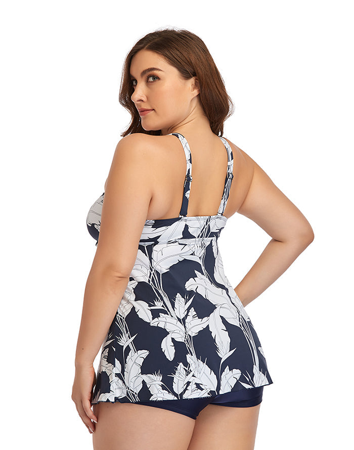 Ocevara V-neck Printed Plus Size Swimdress with Boxer Swimming Trunks - image 3