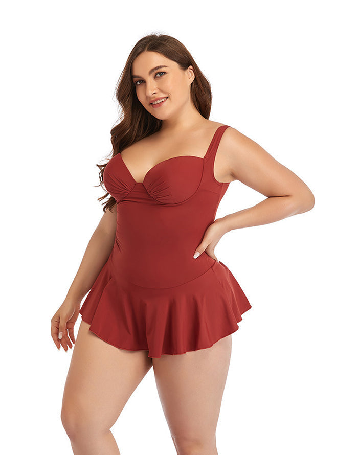 Ocevara Brick Red Sweetheart Neckline Underwire One-Piece Swimsuit - image 6