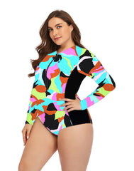 Ocevara Color High Neckline Zipper Long-Sleeved One-Piece Swimsuit - image 1