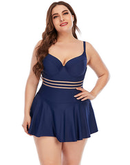 Ocevara Dark Blue Sweetheart Neckline Skirt One-Piece Swimsuit - image 1