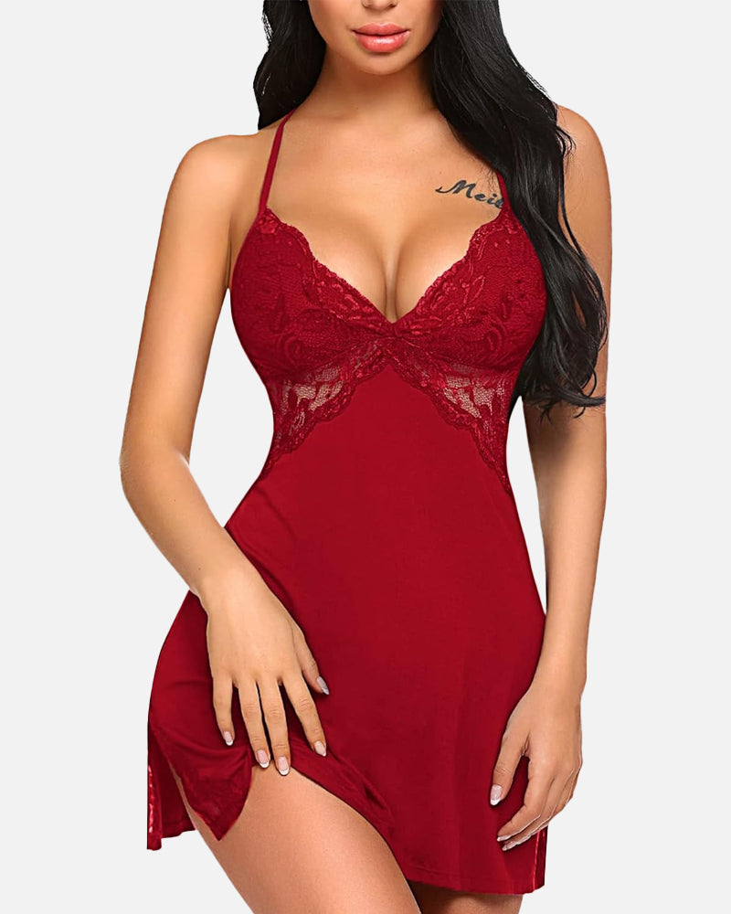 Ocevara Lace Trim Slit Sleep Dress Babydoll Teddy Lingerie - image 18
