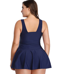 Ocevara Ocevara - Dark Blue V-Neck Skirt One Piece Swimdress - image 2