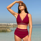 Women Sexy High Waist Bikini Sets Mesh Tummy Control 2 Piece Swimsuits