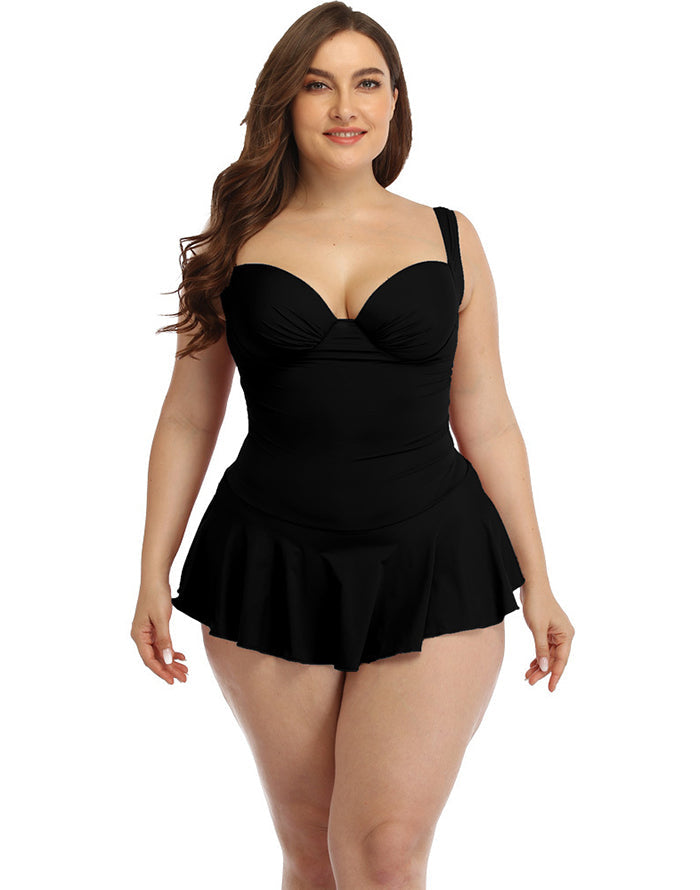 Ocevara Black Sweetheart Neckline Underwire Skirt One-Piece Swimsuit - image 1