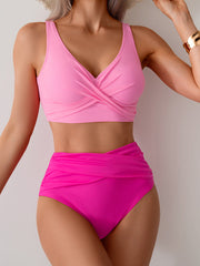 Ocevara Ocevara - Women's High Waisted Bikini Sets Solid Pleated 2 Piece Swimsuits Sexy Beach Sets - image 1