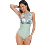 Ocevara - Womens One Piece Swimsuits Tummy Control Slimming Bikini Sets V Neck Printing Mesh Sheer Bathing Suit