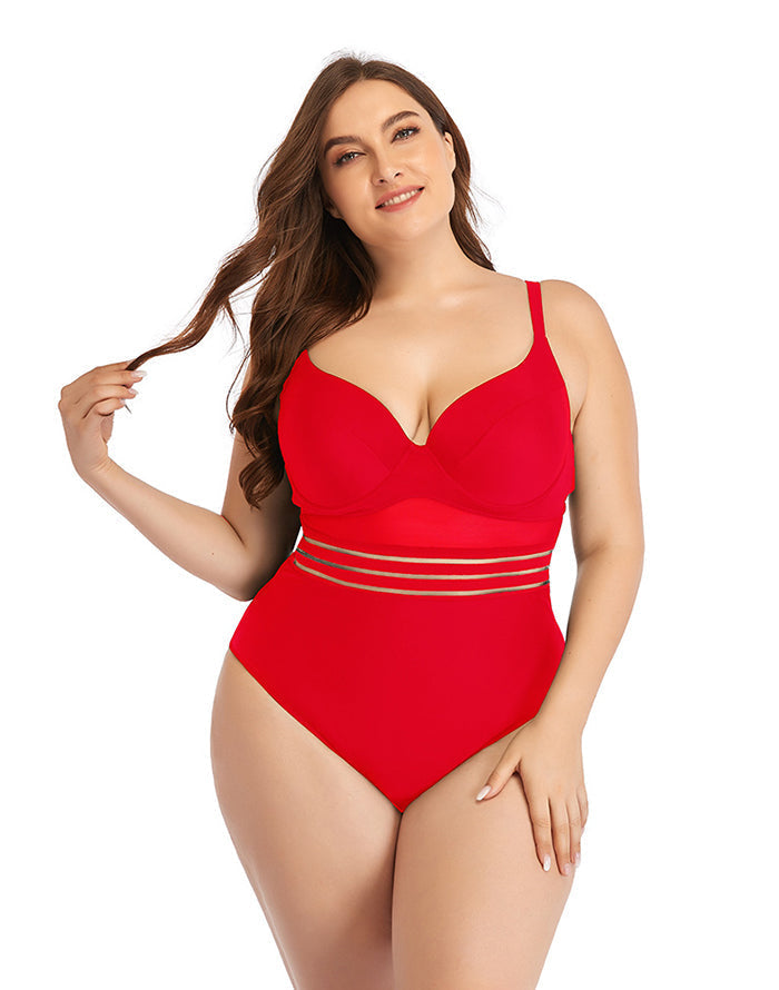 Ocevara Red Sweetheart Neckline Cutout One-Piece Swimsuit - image 1