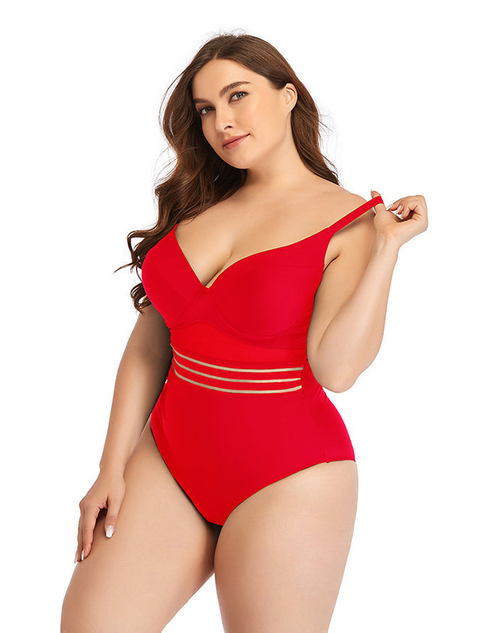 Ocevara Red Sweetheart Neckline Cutout One-Piece Swimsuit - image 3