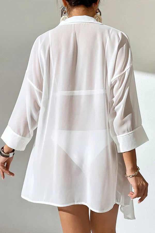 Solid Color Lapel Swimsuit Cover Up Secondary image