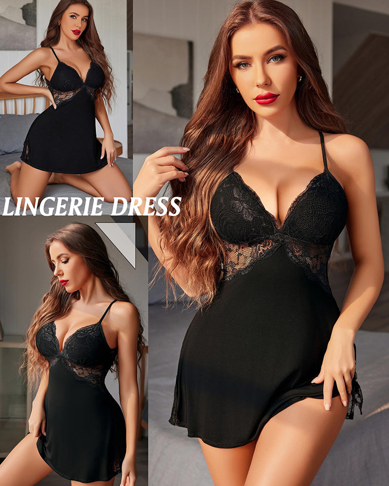 Ocevara Lace Trim Slit Sleep Dress Babydoll Teddy Lingerie - image 8
