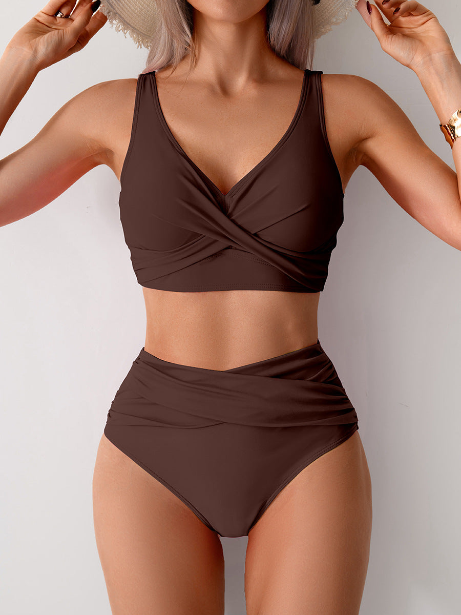 Ocevara Ocevara - Women's High Waisted Bikini Sets Solid Pleated 2 Piece Swimsuits Sexy Beach Sets - image 13