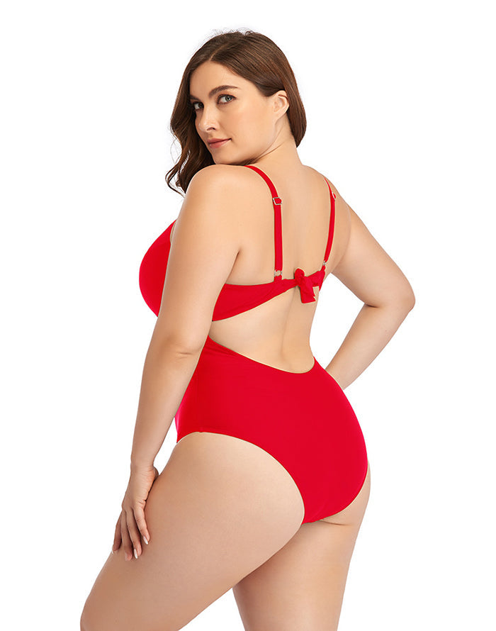 Ocevara Red Sweetheart Neckline Cutout One-Piece Swimsuit - image 2