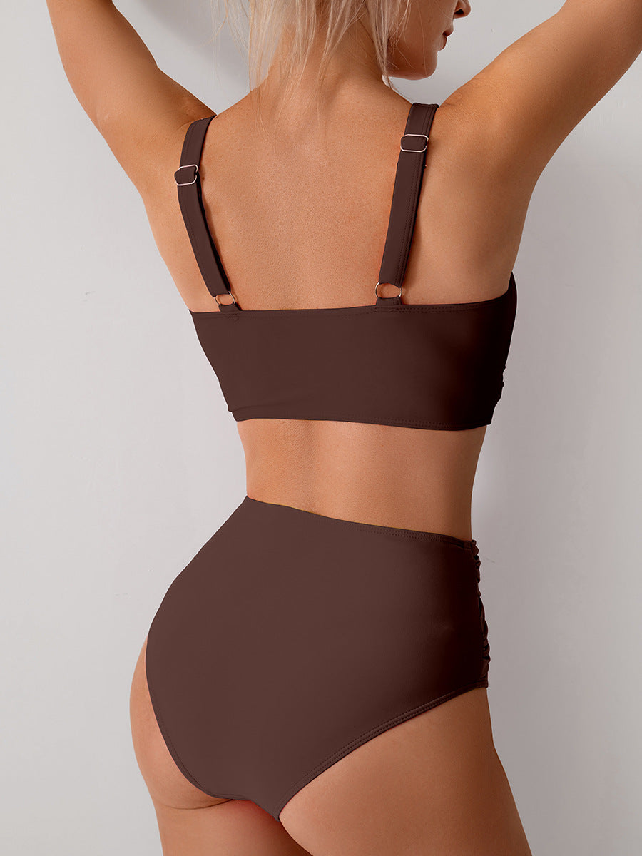 Ocevara Ocevara - Women's High Waisted Bikini Sets Solid Pleated 2 Piece Swimsuits Sexy Beach Sets - image 12