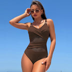 Ocevara - Women's One Piece Swimsuit Sexy Mesh Sheer Tummy Control Bathing Suit Cross Twist Front Swimwear